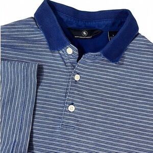 HART SCHAFFNER MARX Polo Shirt Men's Large Blue White Short Sleeve Golf Logo EUC